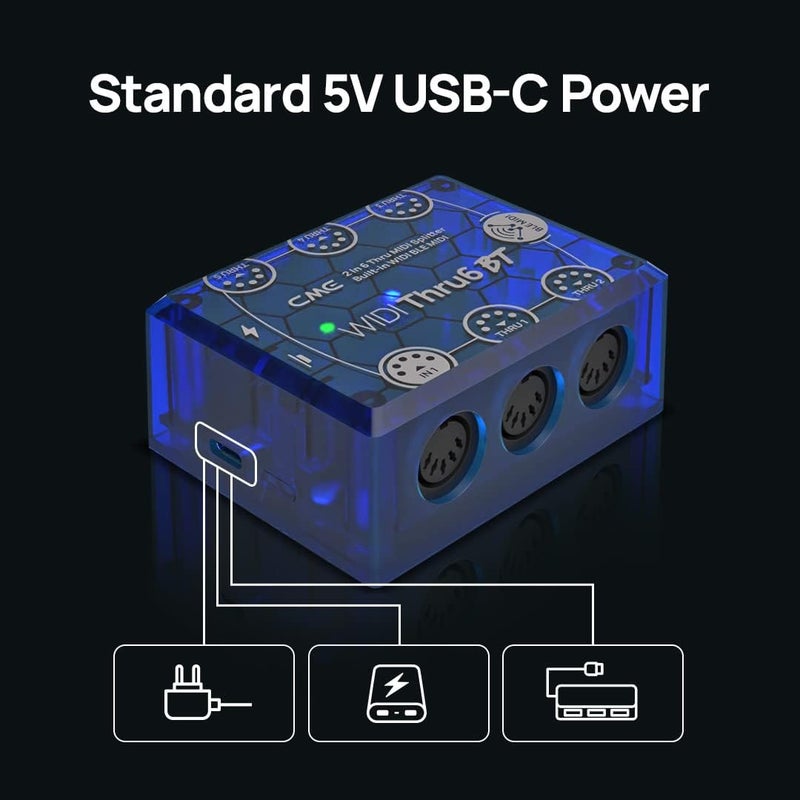 C M E WIDI Thru6 BT - 2-in-6-out MIDI Thru/Split with 5-pin DIN and Bluetooth MIDI - future-proof technology, high-speed transfer of all MIDI data, extreme accuracy for all MIDI devices - Image 5